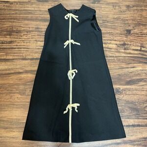 Helena Kids Vintage Black Wool A-Line Dress Velvet Bows Cream Trim Size 10 1390